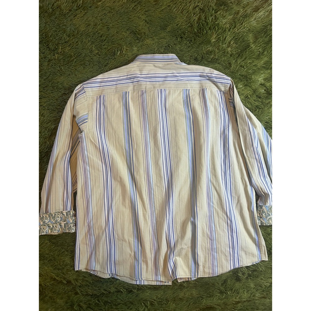 J. Garcia Button Down Mens XXL Tan Blue Striped Long Sleeve Flip Cuffs Shirt - Picture 7 of 9